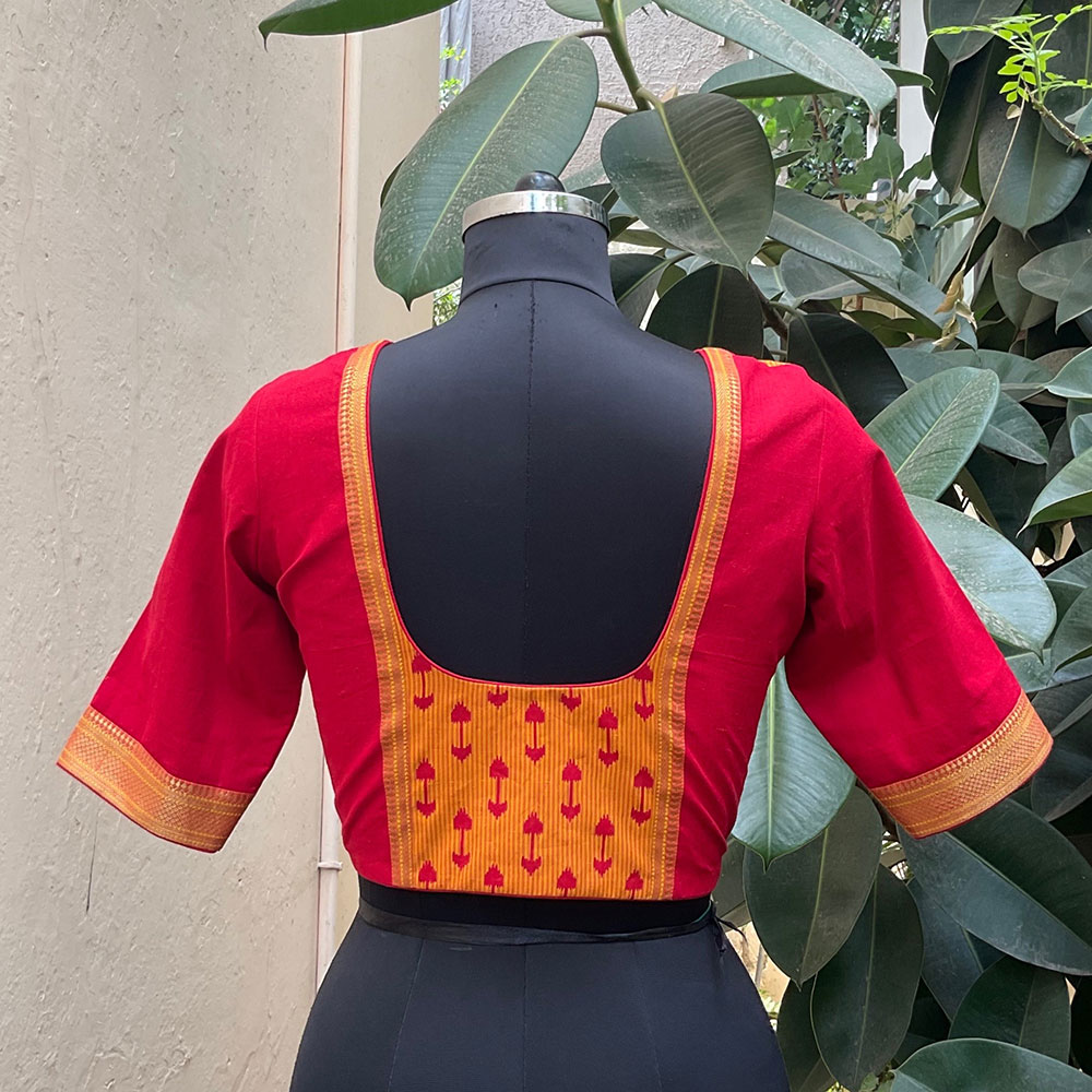 Red - Mangalgiri Block Printed Handwoven Cotton Fabric