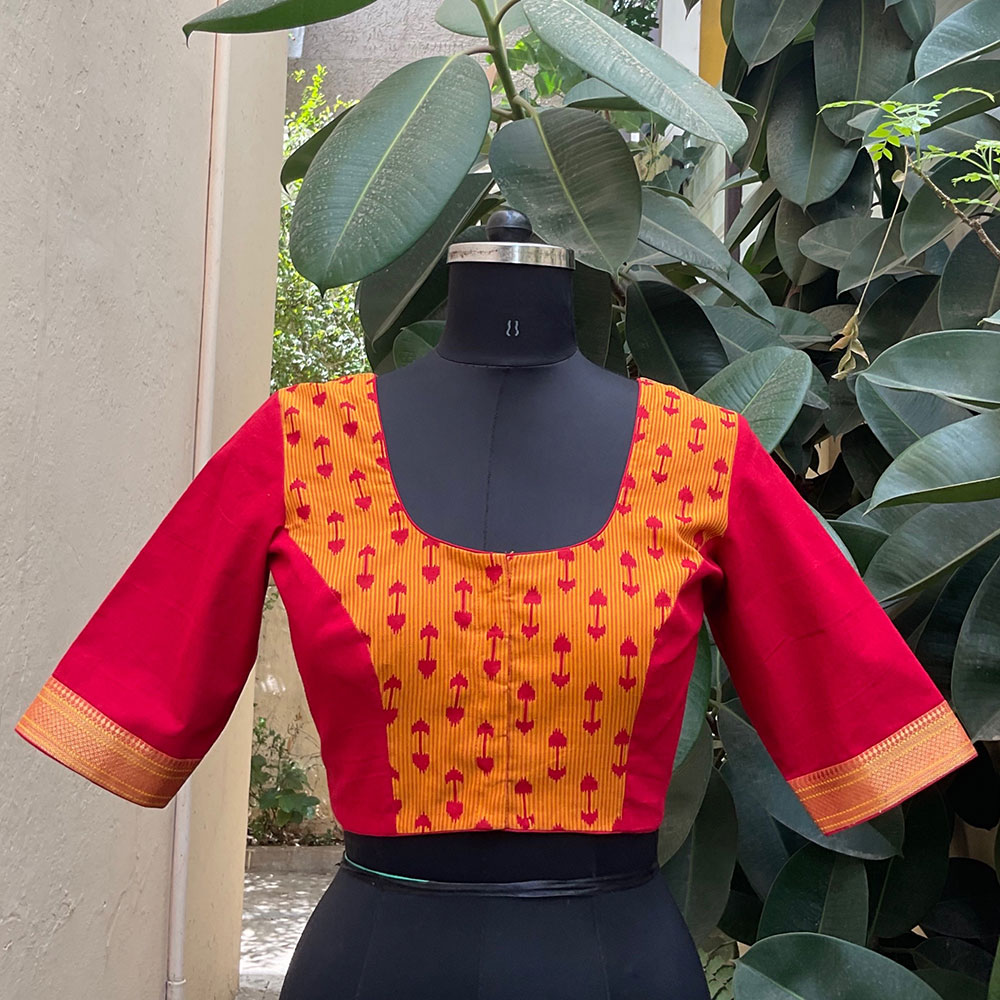 Yellow - Mangalgiri Block Printed Handwoven Cotton Fabric